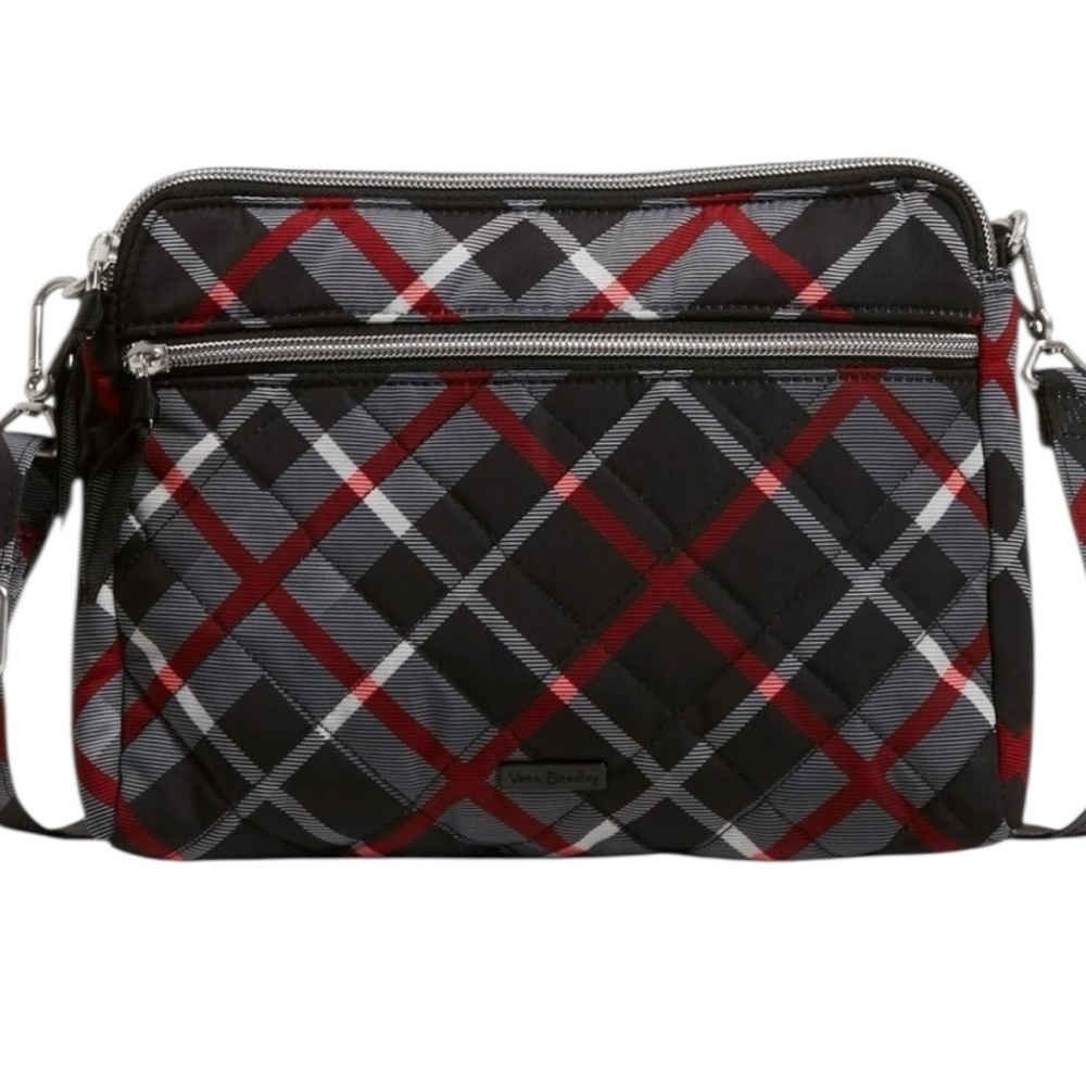 Vera Bradley Paris Plaid Triple Zip Shoulder Bag/Crossbody NWOT